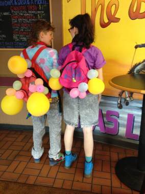 At the burrito place after LOTS of walking.