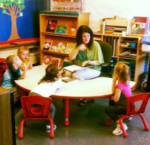 It's tough to get your knees to fit under the table.  Again, not actual school/teacher/kids, but good representation.